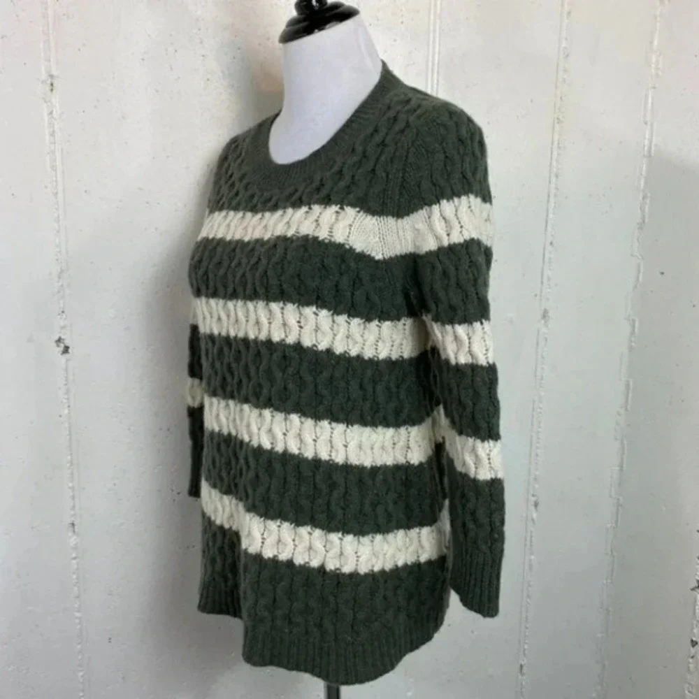 J. Crew M merino wool green/white striped‎ sweater